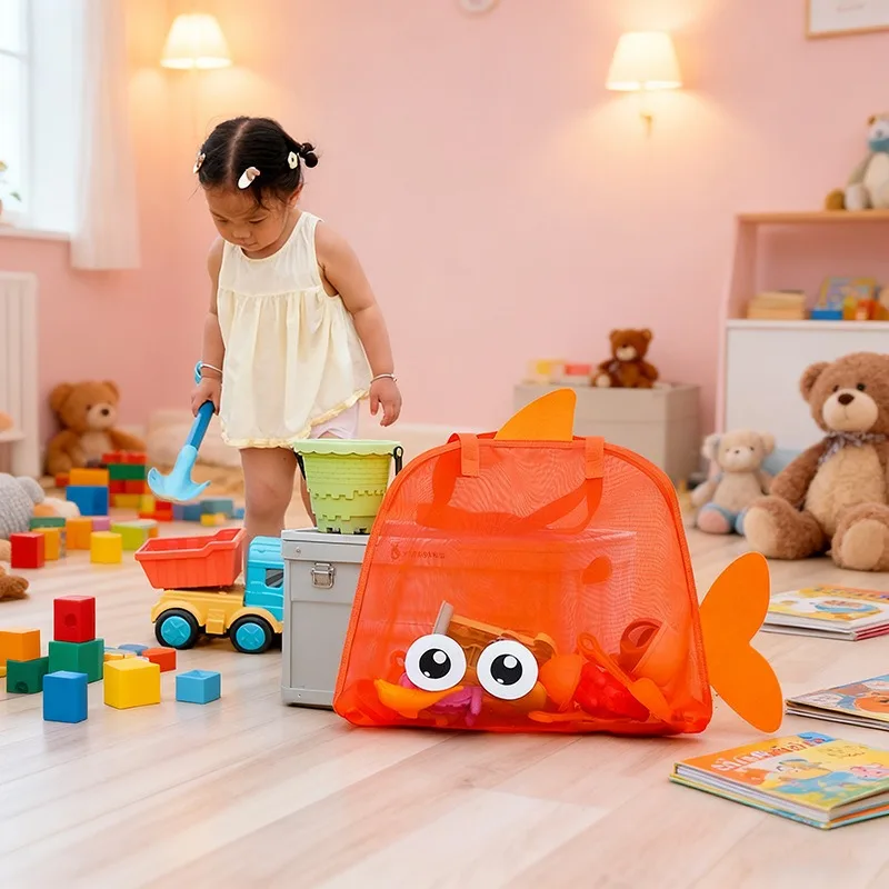 Large Capacity Mesh Beach Bag Big Eyes Net Storage Pouch Outdoor Swim Toy Organizer Travel Beach Tote