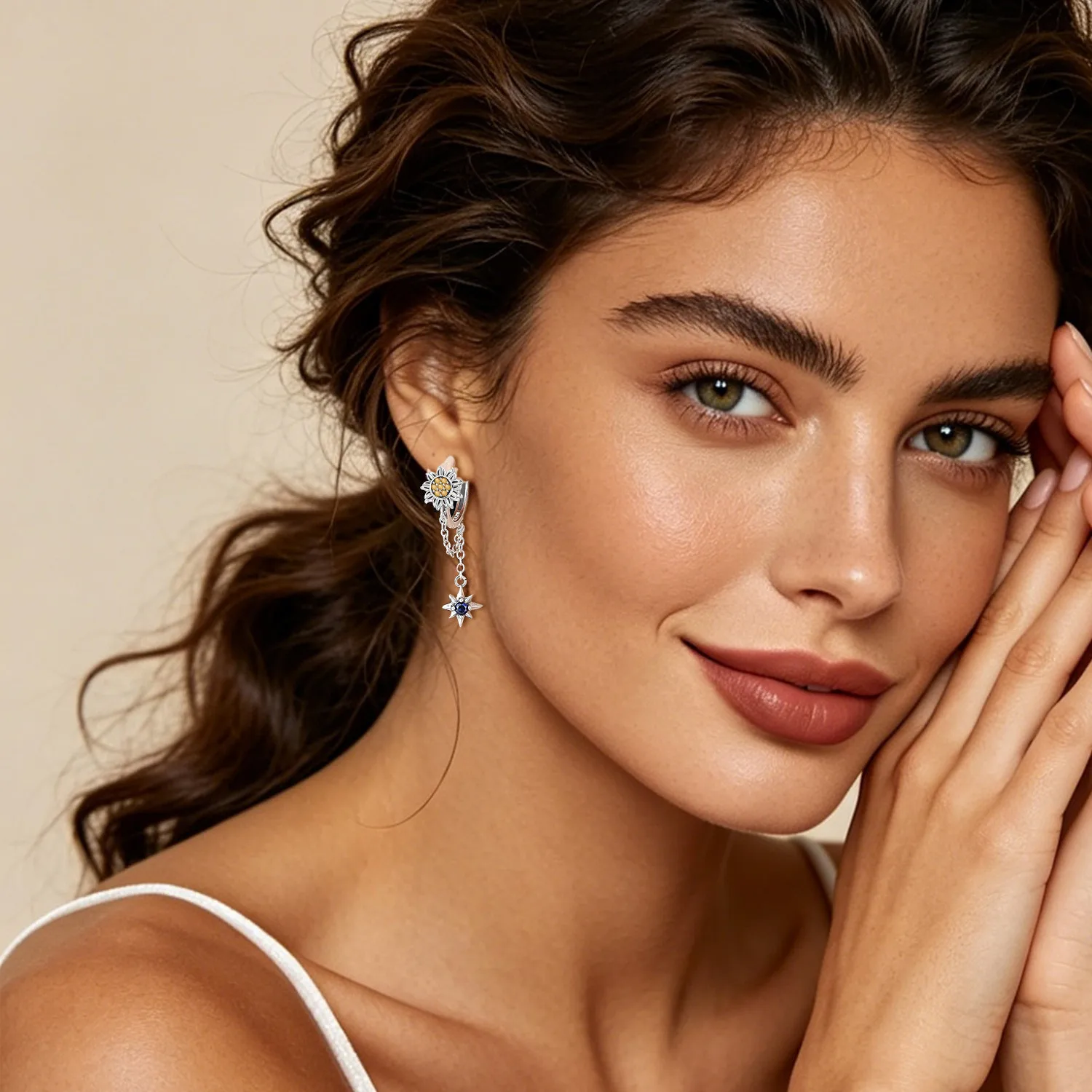 Original 925 Sterling Silber Ohrringe Himmelskundliche Sonne Stern Mond Tropfenohrringe für Frauen Täglicher Geburtstags- Valentinstags-Schmuck Geschenk – Detail 7