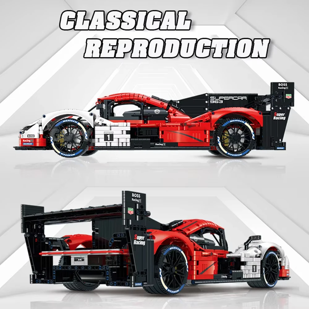 3069 قطعة الهندسة الألمانية السوبر 963 سباق اللبنات عدة 1:8 مقياس الفني Hypercar نموذج الطوب مجموعات الاطفال اللعب هدية