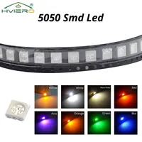100Pcs 5050 White Red Blue Pink RGB Smd Smt 60mA 3V 3-chips 10-12lm 6000-6500k Led Plcc-6 Bright Lamp Bulb Light Emitting Diodes