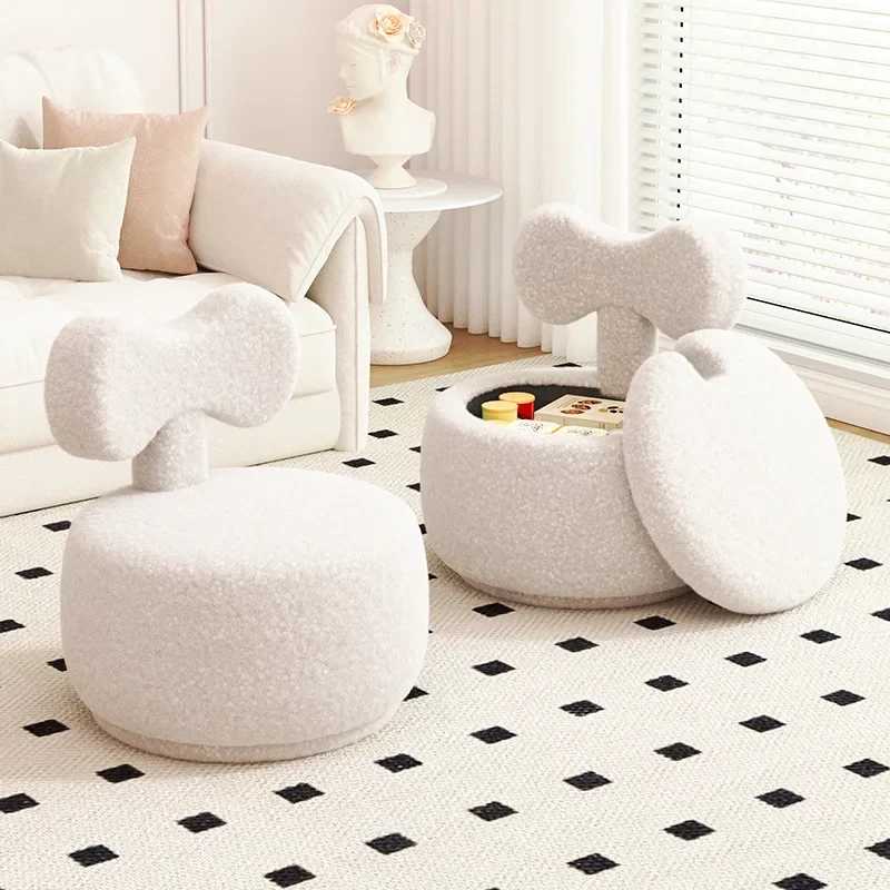 

Lamb Wool Small Bench Living Room Sofa Stool Backrest Small Chair Rotatable Chair Storage Low Stool Chairs Living Room