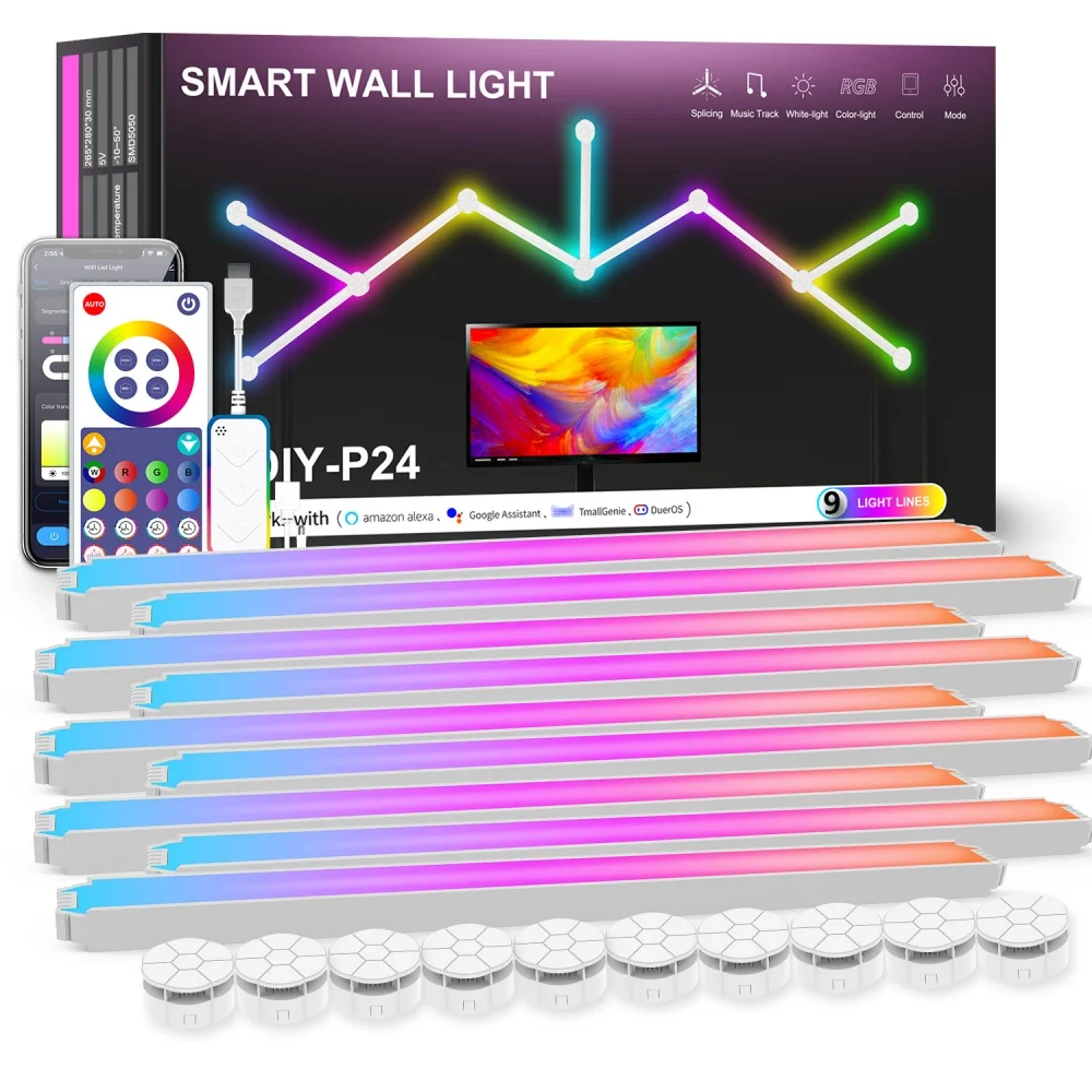 

Smart Wifi APP Control RGBIC LED Wall Lights DIY Splicing Atmosphere Night Light For Game Room Bedroom TV Decoration