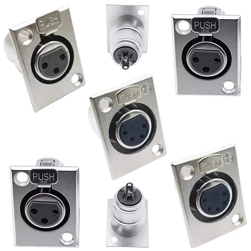 XLR Audio Jack Female Socket XLR Metal Connector 3Pin 4Pin 5Pin Copper Panel Installation Chassis Socket For Patch Bay Cable