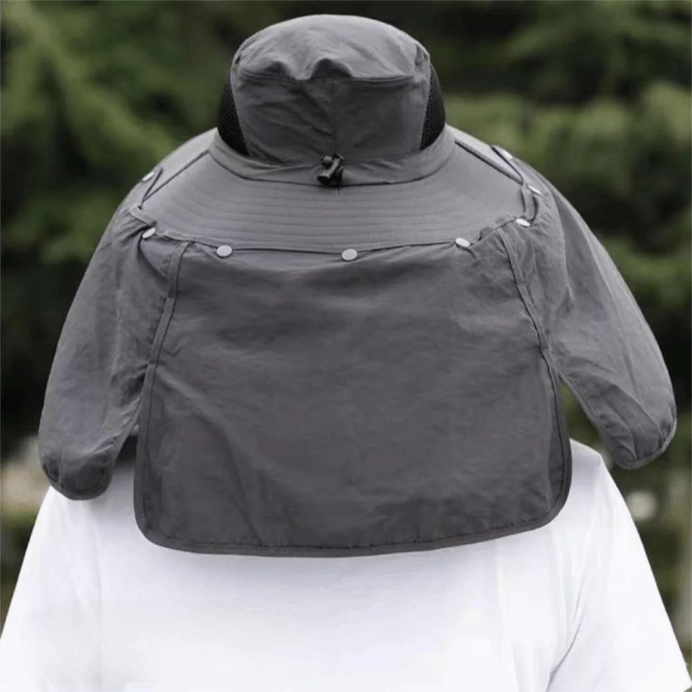 Fashion Cloth Men Sun Hat Big Brim Removable Shawl Women Visor Cap With Lanyard Neck Protection Fisherman Hat Fishing view 3