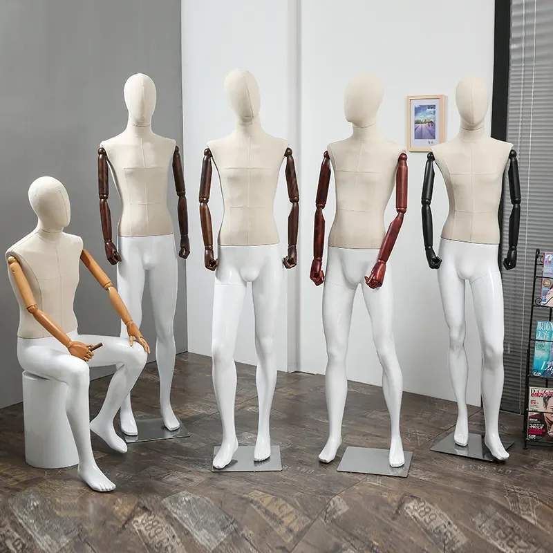 Korean Style Full Body Male Mannequin Suit Display Rack with Movable Hands Solid Wood Dummy for Window Store Showroom Props