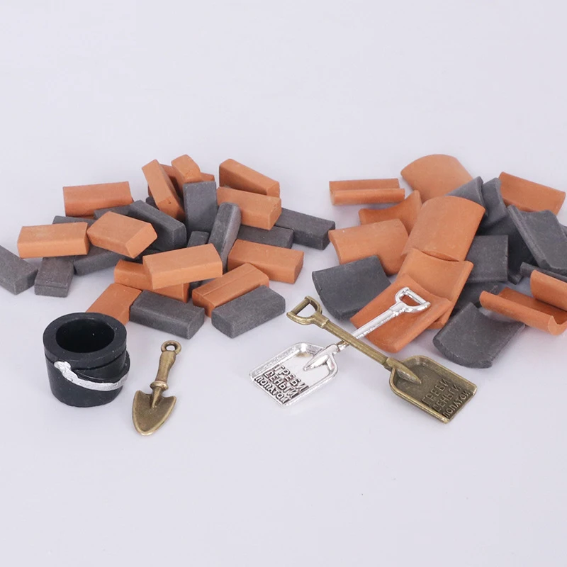 

1Set Dollhouse Mini Bricks Wall Tile Shovel Model Building Funiture Accessories For Doll House Decor Kids Pretend Play Toys Gift