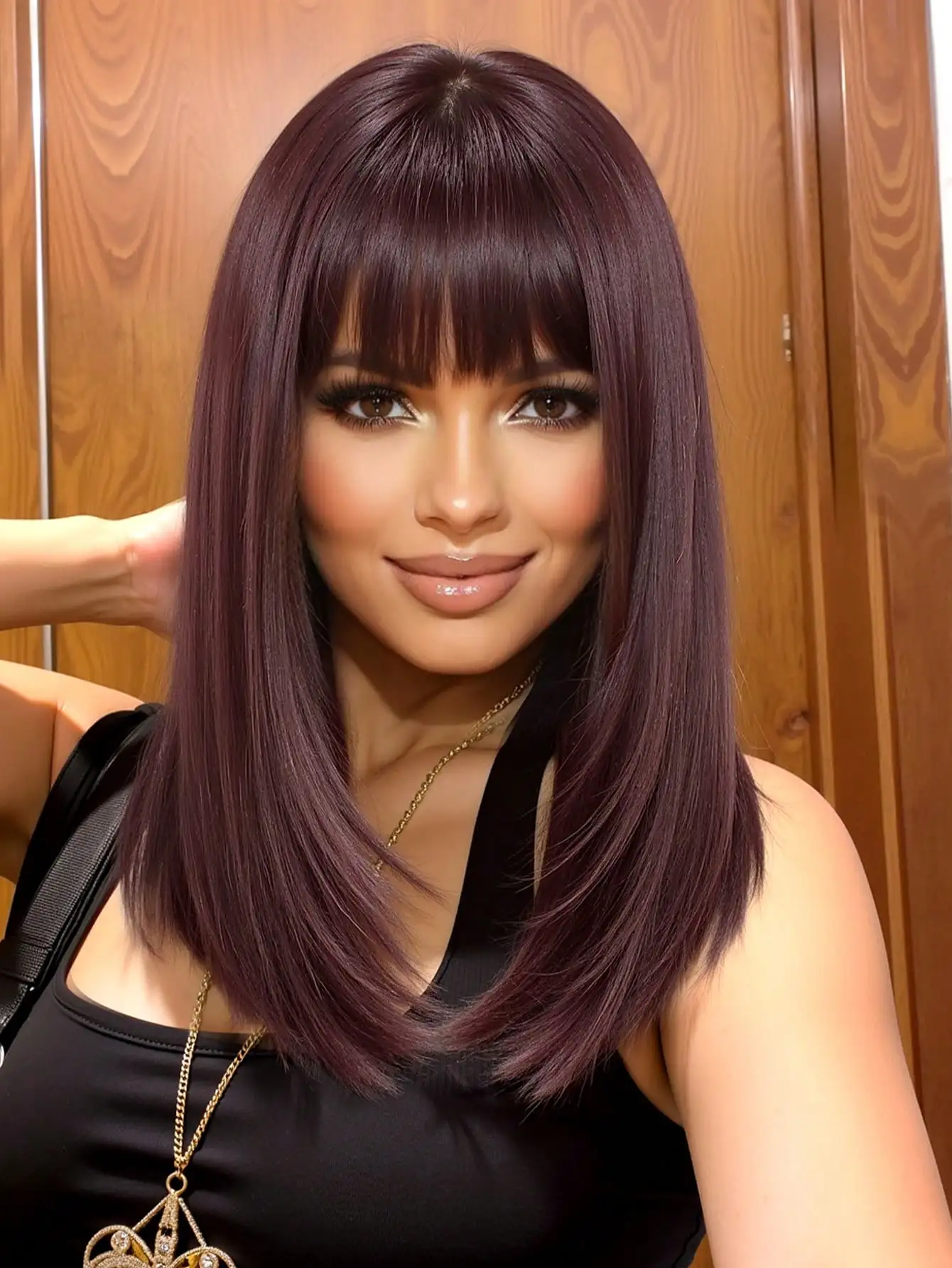 14インチ ブラック ショートボブウィッグ 前髪付き レイヤードファッションウィッグ 女性用 合成繊維ウィッグ 休日 旅行 家族に最適