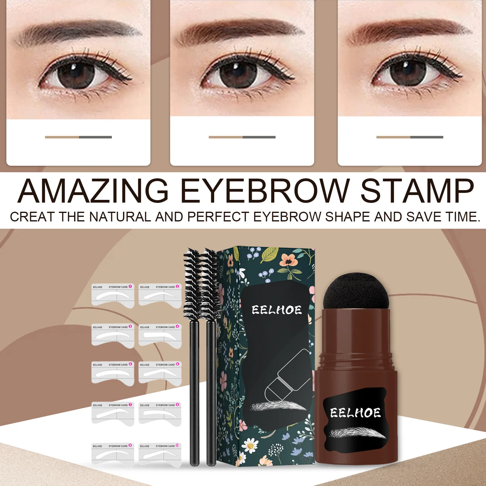 New Brow Stamp Kit Reusable Eyebrow Powder Stencil Makeup Shadow Stick Hairline Contour Waterproof Tint Stencil Eyebrow Template