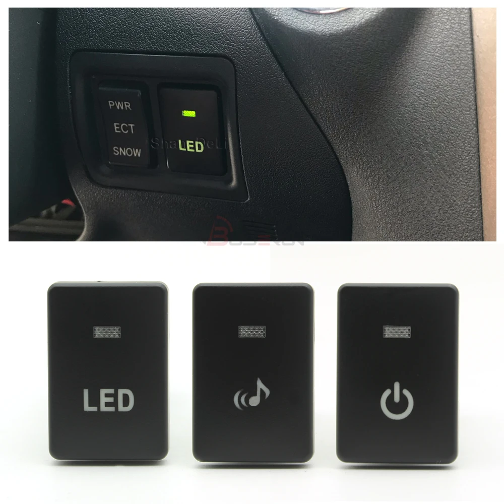 1 Pc Green LED DRL Light Front Rear Fog Lamp Switch Button Power ON OFF Music Button DC12V For Toyota Prado Corolla RAV4 Camry