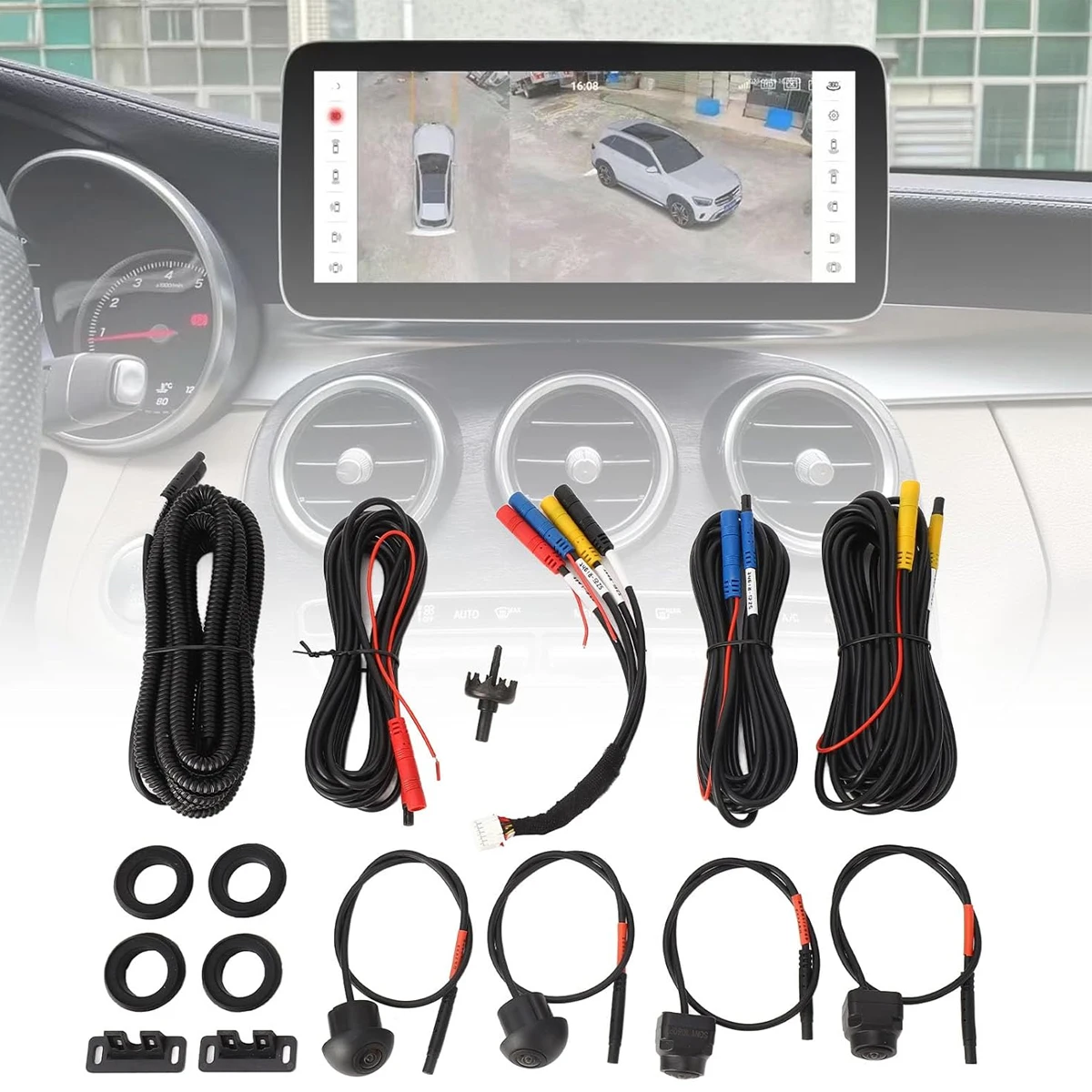 360 Car Camera, Panoramic Surround View Camera System Front Rear Left Right AHD Cameras Waterproof Auto Night Vision Camera