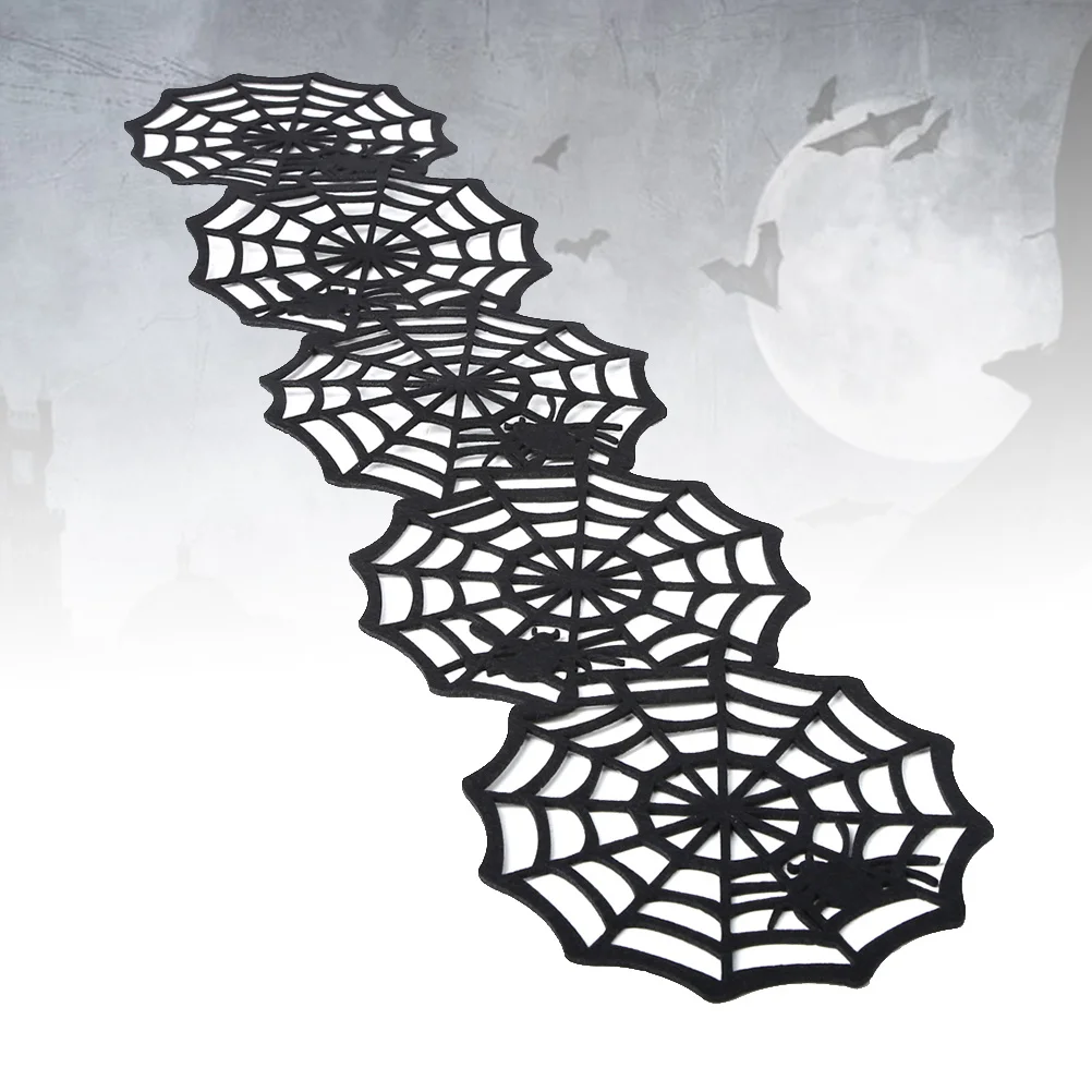 

Halloween Spider Web Nonwovens Tablecloth Spooky Table Runner Decoration for Party Home Bar Restaurant Halloween Table Runner