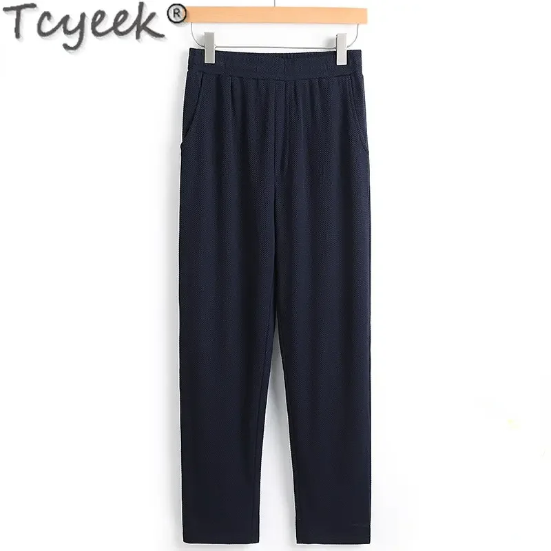 

Tcyeek Real Silk Pants for Men 100% Mulberry Silk Long Pants Men Clothing Casual Straight Pants Trousers Pantalon Homme 2024