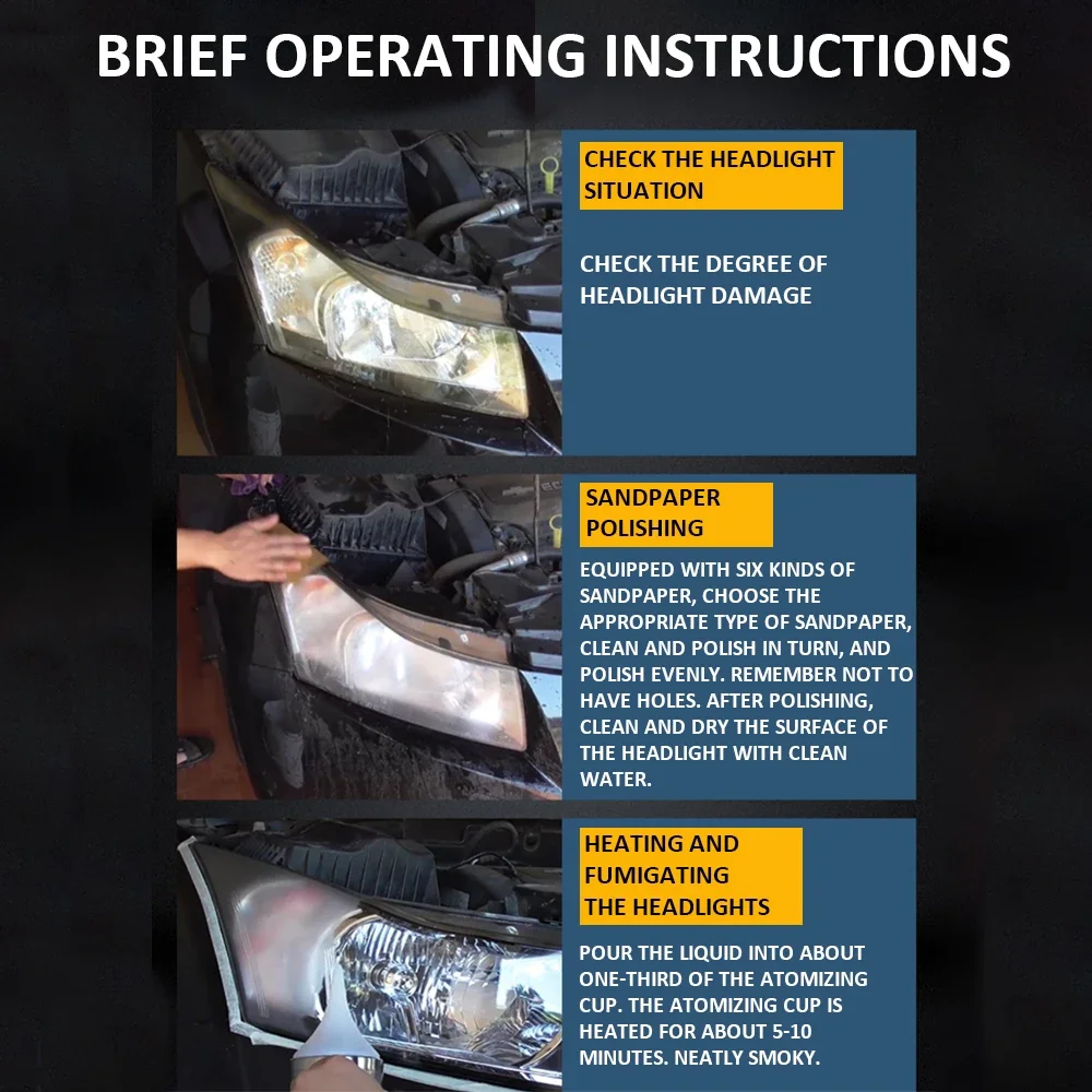 Kit de renovación de faros, restauración de faros automotrices, reparación de faros de coche, limpiador de luces de cabeza líquidas, hace que los faros viejos más recientes