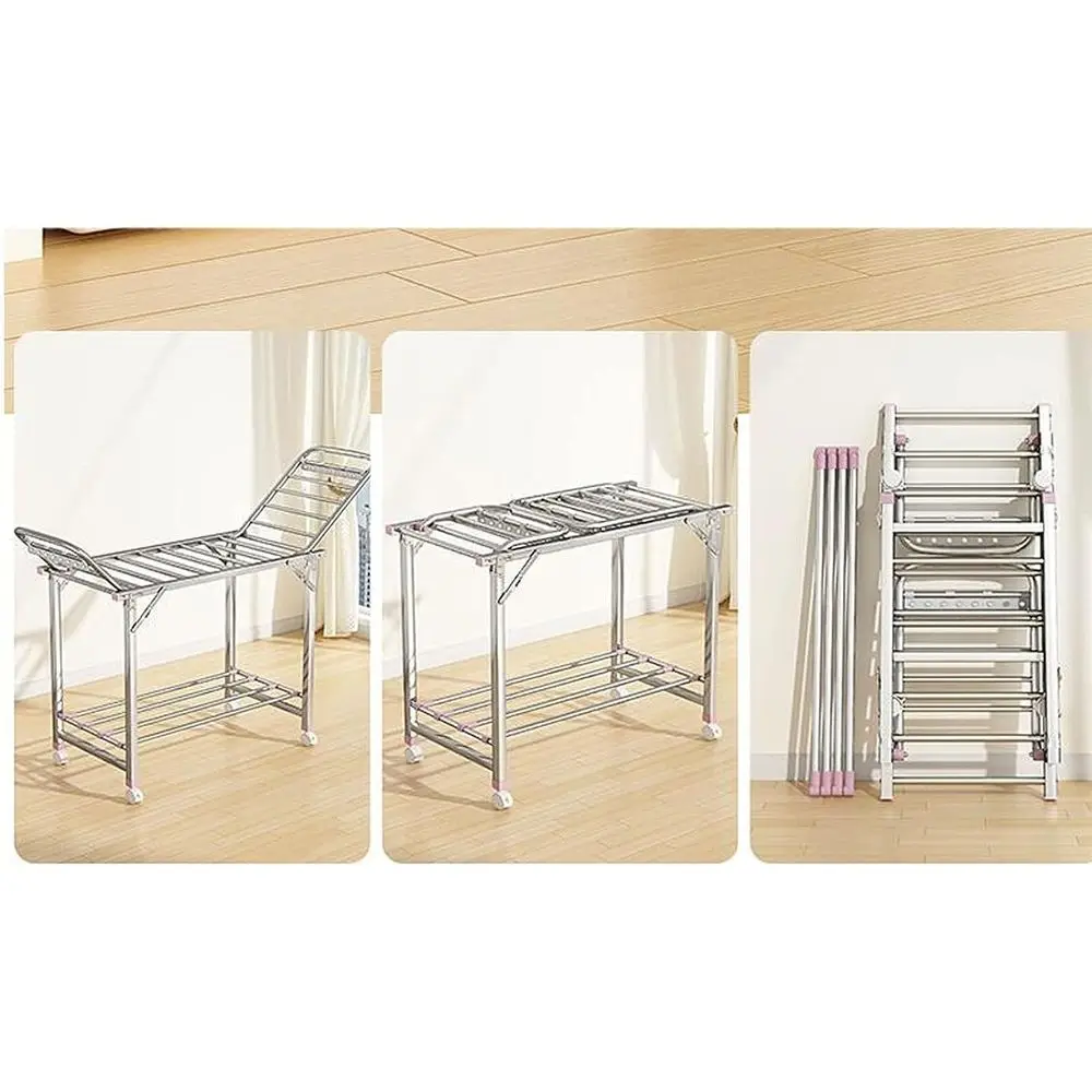 Draagbaar opvouwbaar roestvrijstalen kledingdroogrek - gebruik binnen en buiten