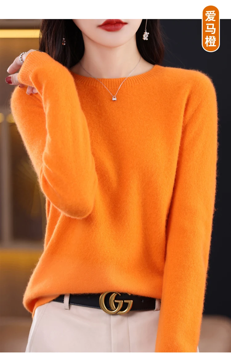 2026 New Cashmere Basic Top Long Sleeve Women O-Neck Knitted Sweater 100% Pure Merino Wool Pullover Clothing Knitwear Traf