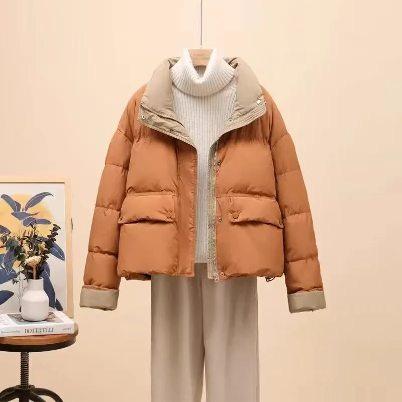 2024 New Winter Jacket Women Parkas Thicken Warm Short Color Matching Cotton Padded Parka Female Loose Waterproof Outwear Ladies