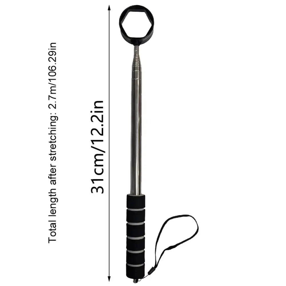 Extendable Telescopic Golf Ball Retriever Two-Sided Non-Slip Handle Stainless Ball Grabber Anti-drop Rope Adjustable