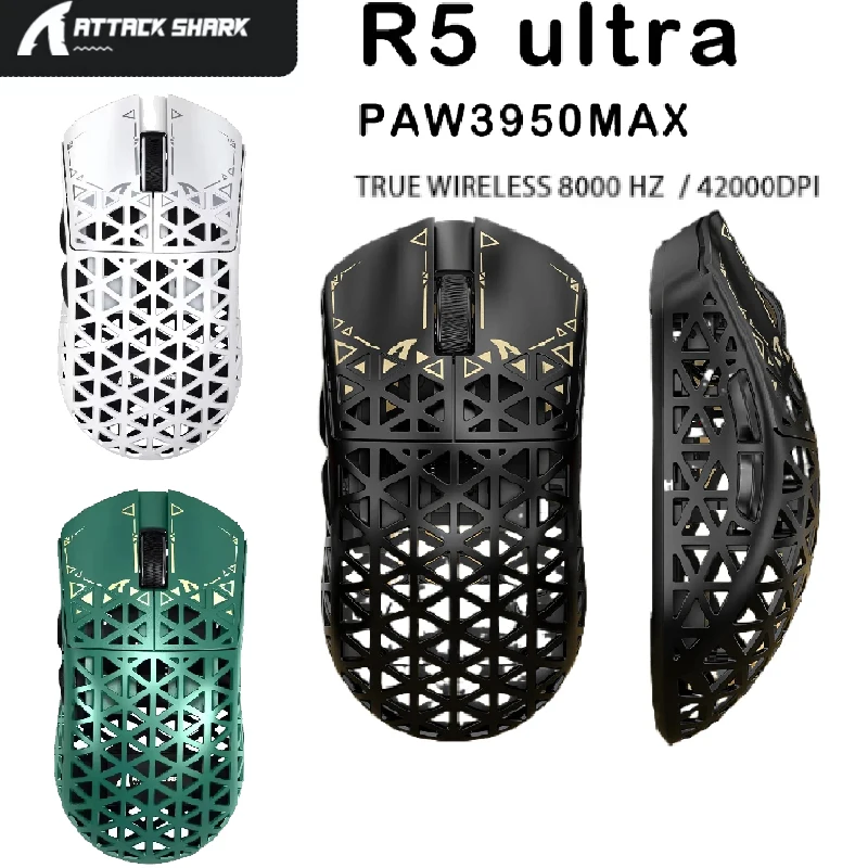 

Hot Sale ATTACK SHARK R5 Ultra True Wireless 8K Gaming Mouse Eco-friendly Carbon Fiber Composite,PAW3950Max Sensor,42000DPI