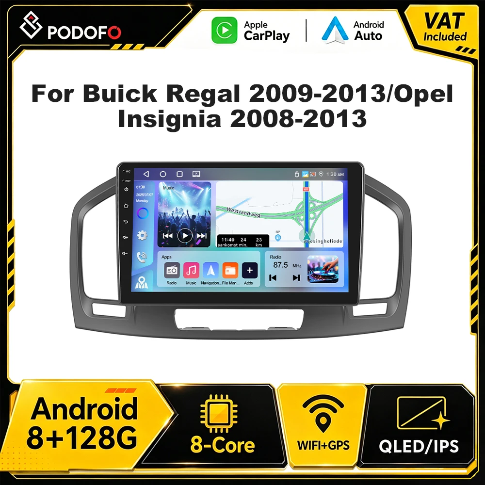 Podofo 4G Wireless CarPlay Android Autoradio für Buick Regal 09-13 Opel Insignia 08-13 Intelligentes Autosystem GPS Stereo Auto-Multimedia-Player Autoradio Armaturenbrett-Haupteinheit