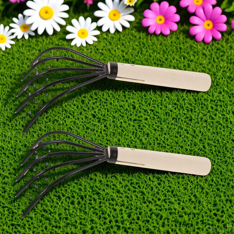 

2pcs Clam Rake Carbon Steel Beach Digging Tool With Net Wooden Handle For Oyster Shell Clam Harvesting Claw Shape Non-Slip