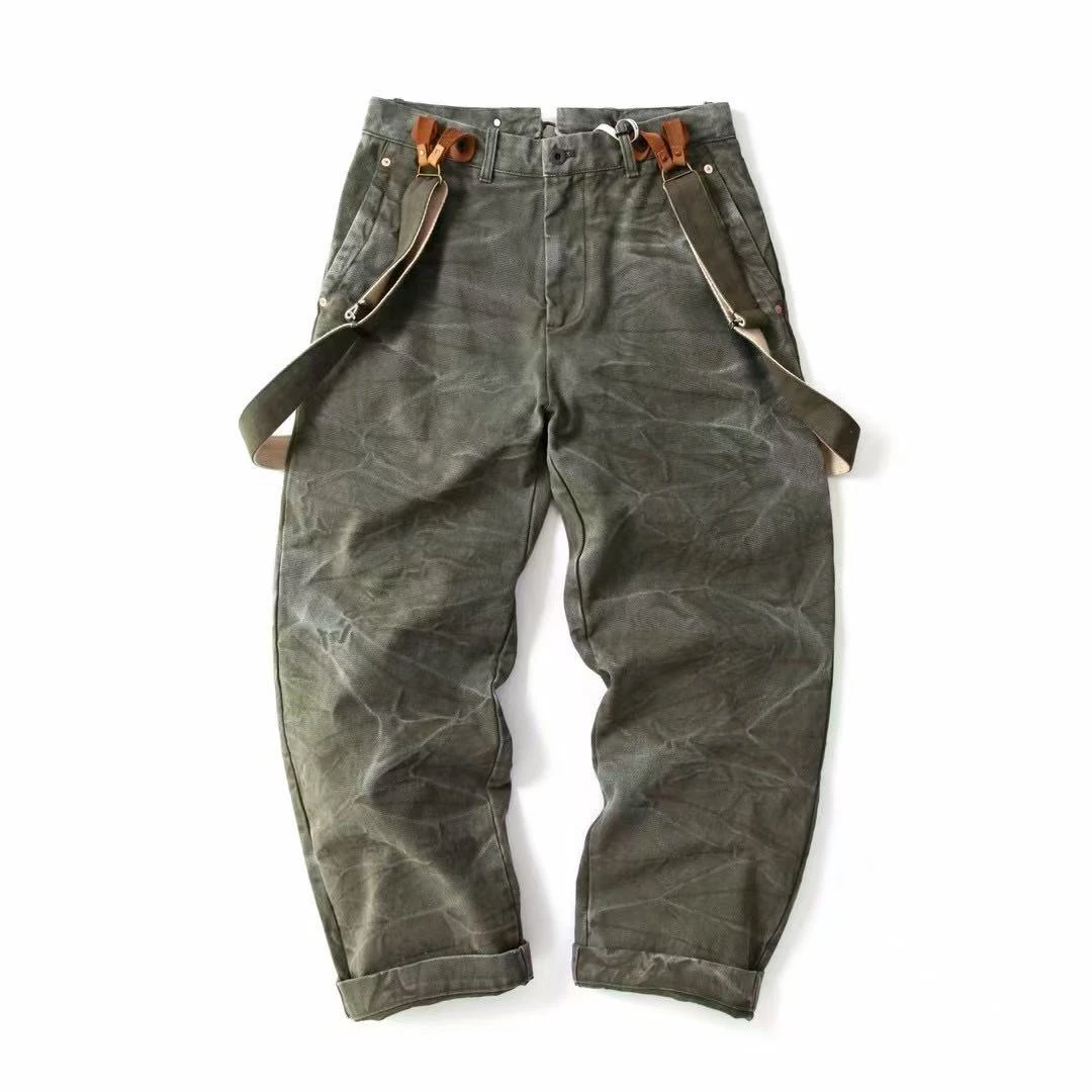World War II Heavyweight 100% Cotton Washed Canvas Overalls - Durable Loose Straight Men's Lumberjack Casual Workwear Pants
