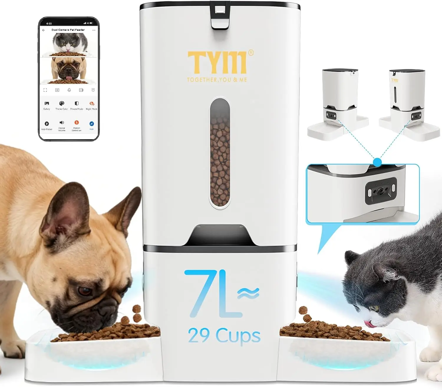 

Automatic Cat Feeder with Camera for 2 Cats, 7L Dog Feeder, Night Vision, WiFi App Control, Two-Way Audio