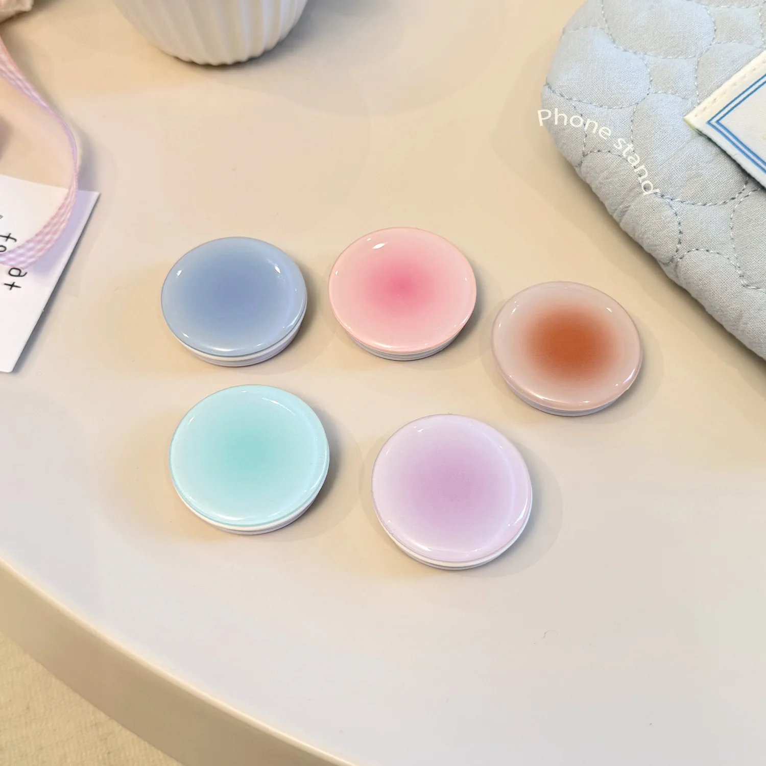 Ins Style Gradient Phone Grip Holder Back Adhesive Pastel Ombre Bracket Finger Socket Mobile Stand Accessory Girls Daily Decor view 3