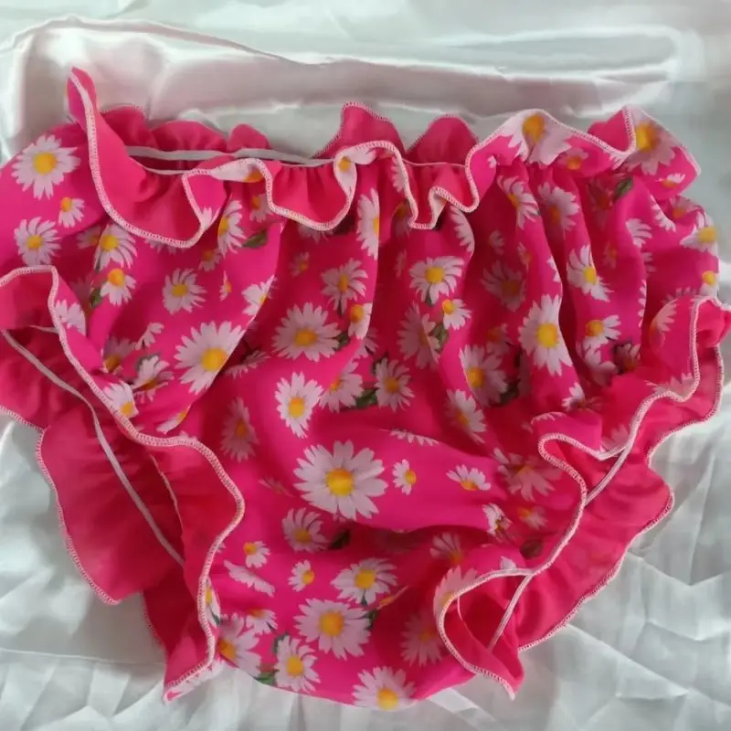 

Women Men Plus Size Underwear Sexy Private Party Costumes, Double Layered Silky Chiffon Briefs Floral Ruffles Lingerie Panties