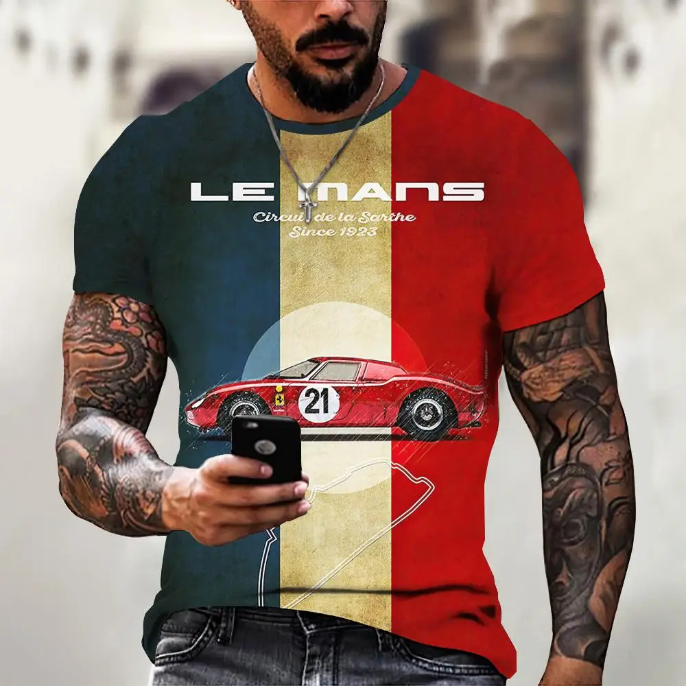 Vintage Men's T Shirt car 3d Print Short Sleeve Tops Casual T-Shirts For Men Fashion Outdoor Streetwear Male Oversized Clothing