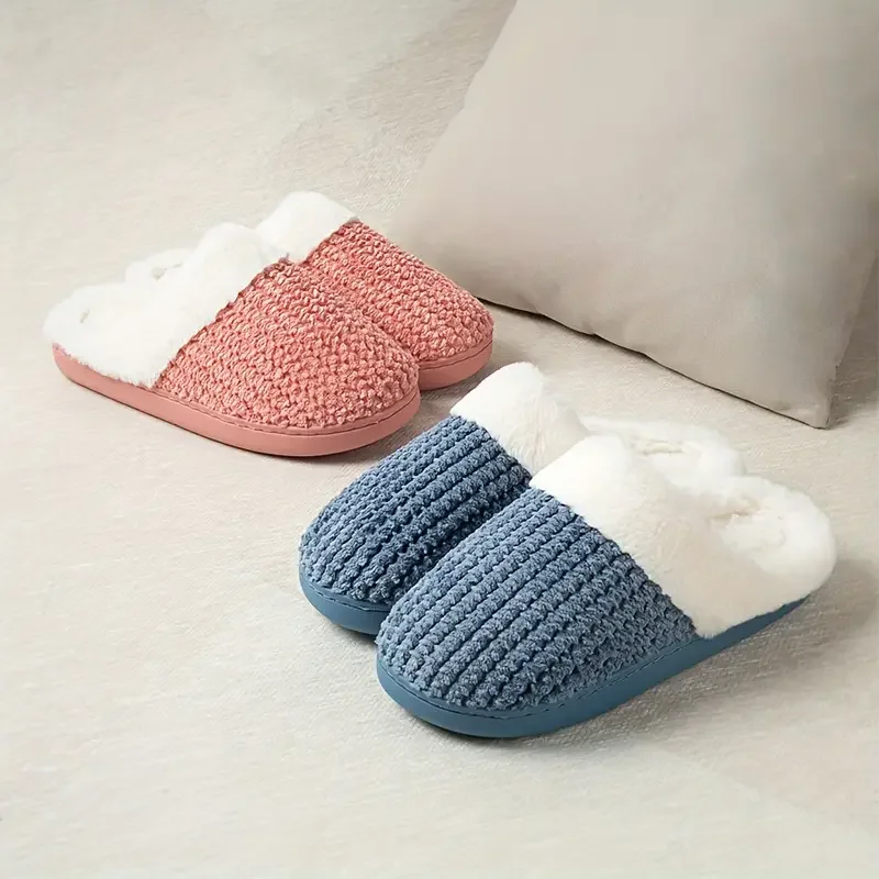 Autumn and Winter Warm Knit Slippers for Men and Women Non-slip Thick Soles Indoor Couple Slippers Luxury Brand Half Pack Shoes