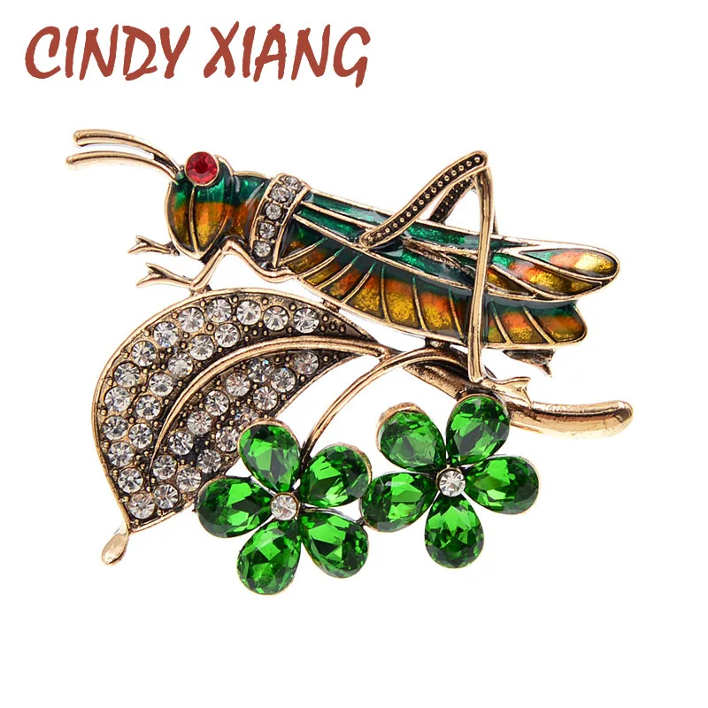 CINDY XIANG Vintage Crystal Grasshopper Brooches For Women Locust Insect Pin Fashion Flower Autumn Jewelry High Quality