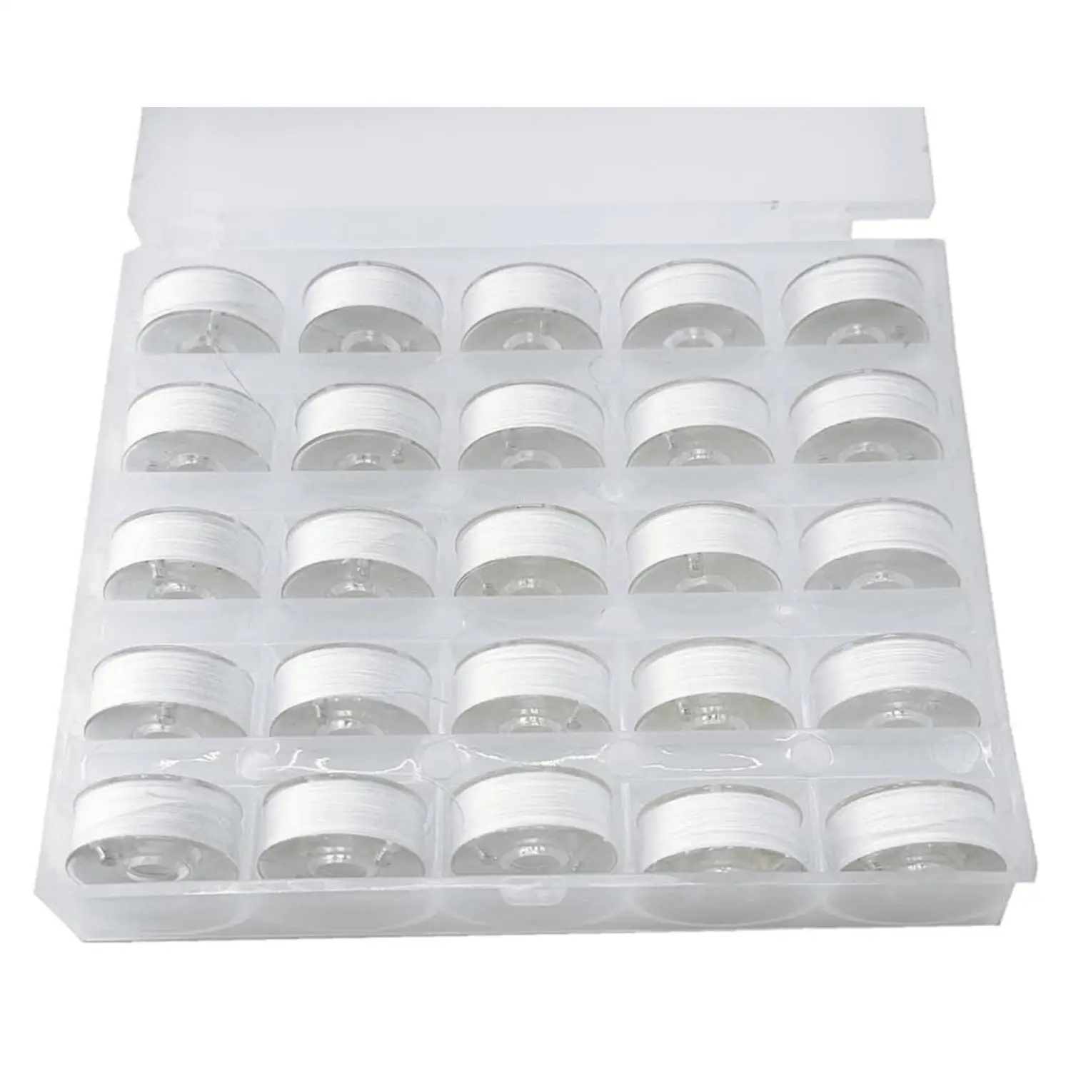 

25 шт. Предварительно намоточные бобины, пластиковые односторонние, 70D/2 (60WT) полиэфирная шпульная нить для одноигольной вышивки и швейной машины