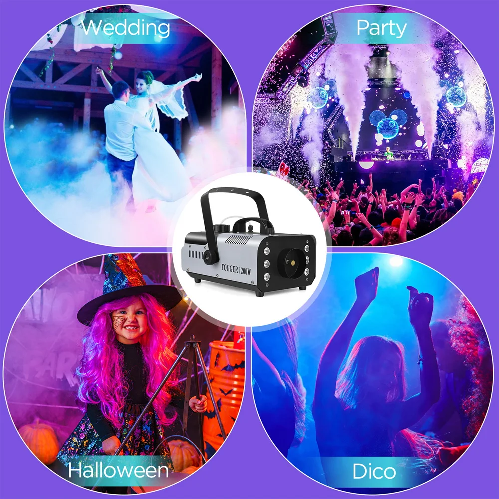 1200W Mini Smoke Machine With 6 RGB LED Light Smoke Machine With Remote Control And 1L Tank for Wedding Party Theater Disco Club