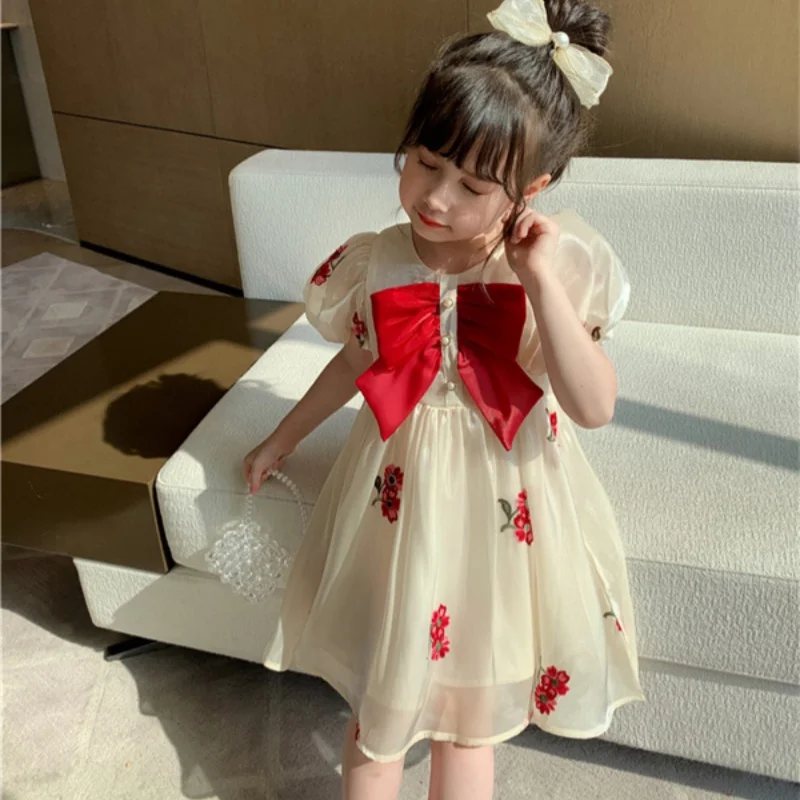 

Girl Dress Kids Baby Party Evening Gown Cotton 2024 Apricot Spring Autumn Outwear Garden Flower Girl Dress Children Clothing