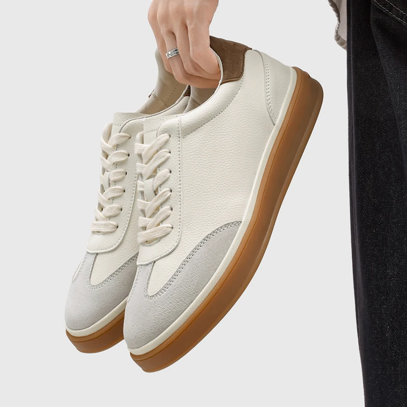 Men's Invisible Height Increasing Casual Shoes Genuine Leather Splicing Upper Lace-up Thick Rubber Sole5- 7cm Elevator Comfort - view 6