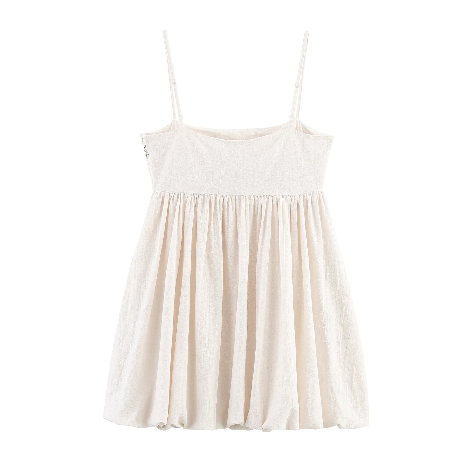 فستان نسائي صيفي جديد غير رسمي موديل 2025 بسيط ومريح من القطن الفرنسي المطرز برعم الحمالات