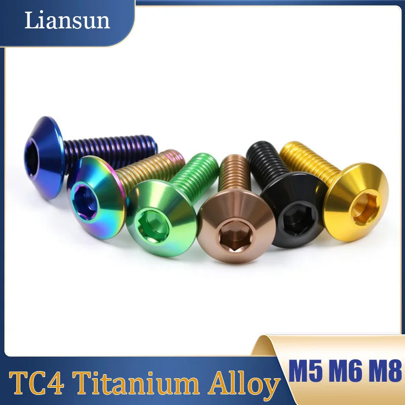 Titanium Alloy Pan-Head Hex Socket Screws M5 M6 M8 Round-Head Hex Socket Screws Suitable for Motorcycles/Bicycles Lengths:6-35mm