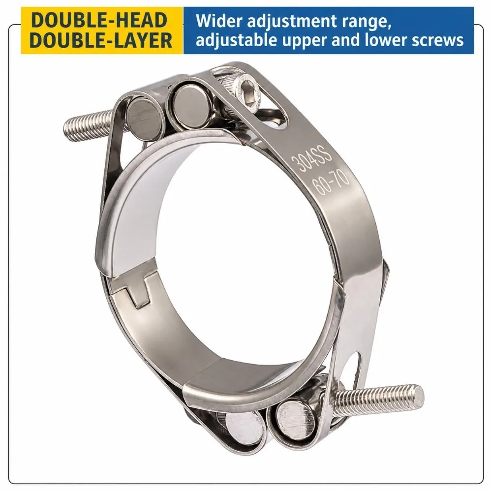 New 304 Stainless Steel T-Bolt Hose Clamp Double-head Strong Throat Exhaust Pipe Clamp Strong Throat Clamp for Exhaust Pipe