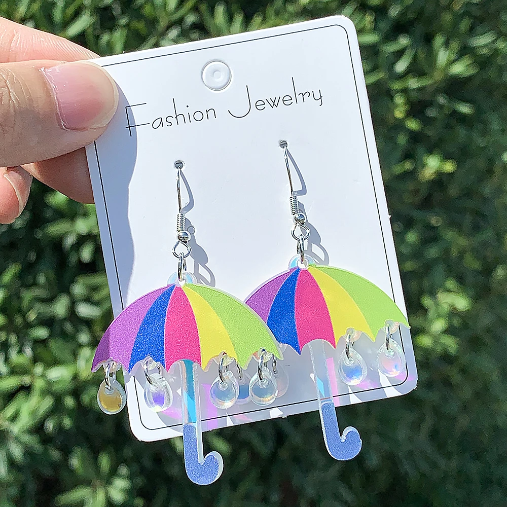 WELBACK Unique Handmade Creative Funny Acrylic Chic Hatchet Goldfish Film Umbrella Drop Dangle Earrings For Women Jewelry Gifts