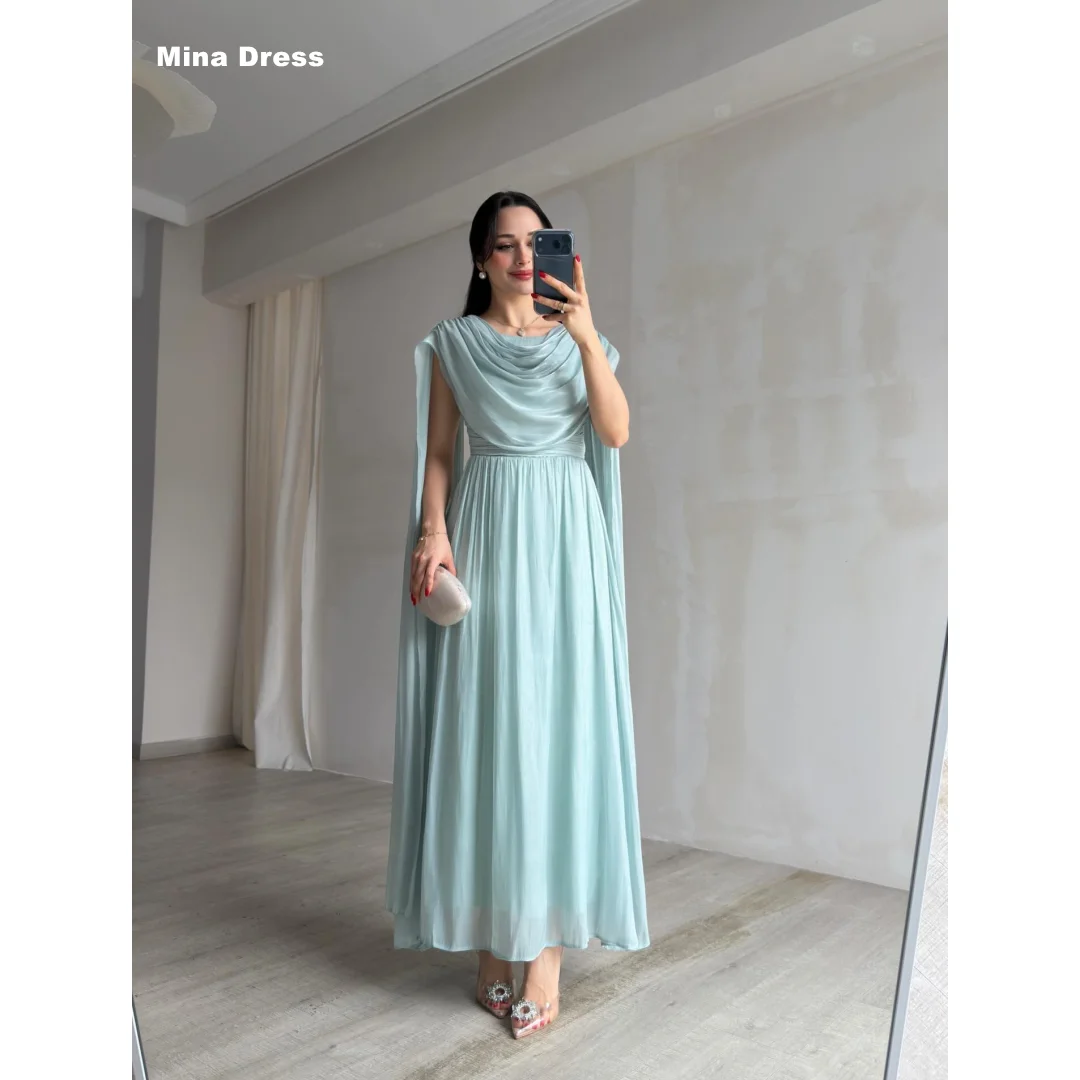 

Mina Customized Light Blue Prom Dress Pleated Shawl Elegant Party Dresses for Special Occasions Round Neck Sharon Said Evening