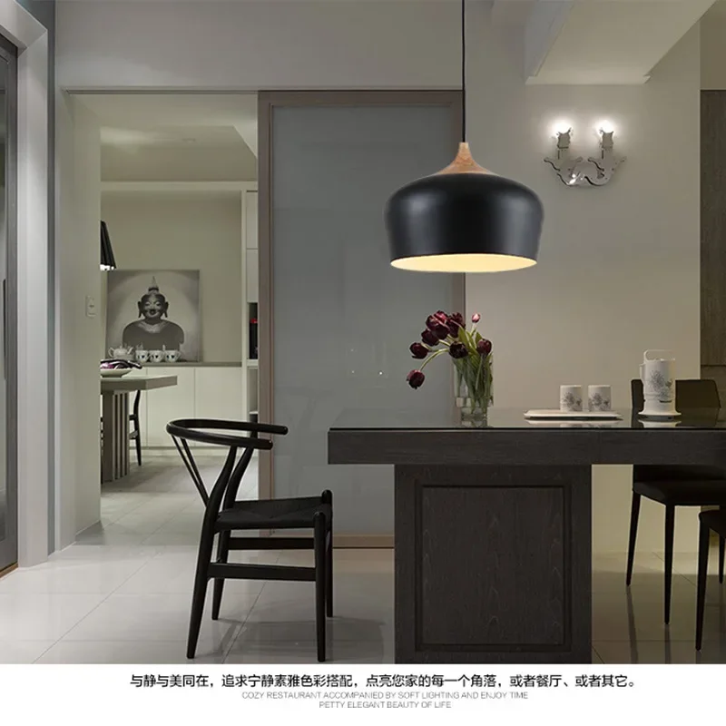 Min Sen Huang Nordic LED lamp chandelier creative single head wooden aluminum restaurant Chandelier