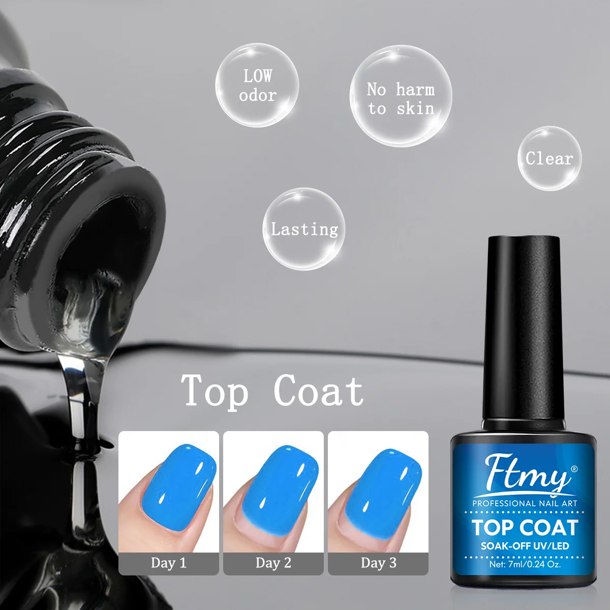 معطف علوي لتقوية طلاء الأظافر من الجل سعة 0.24 أونصة - زجاج شفاف، لمعان طويل الأمد، يتطلب معالجة بالأشعة فوق البنفسجية/LED، خالي من الفورمالديهايد، مثالي #3