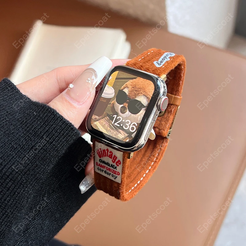 Vintage corduroy strap autumn winter bands for Apple Watch 10 46 42 mm 9 8 7 6 Ultra 2 SE 49 45 44 41 40 38 wholesale 023