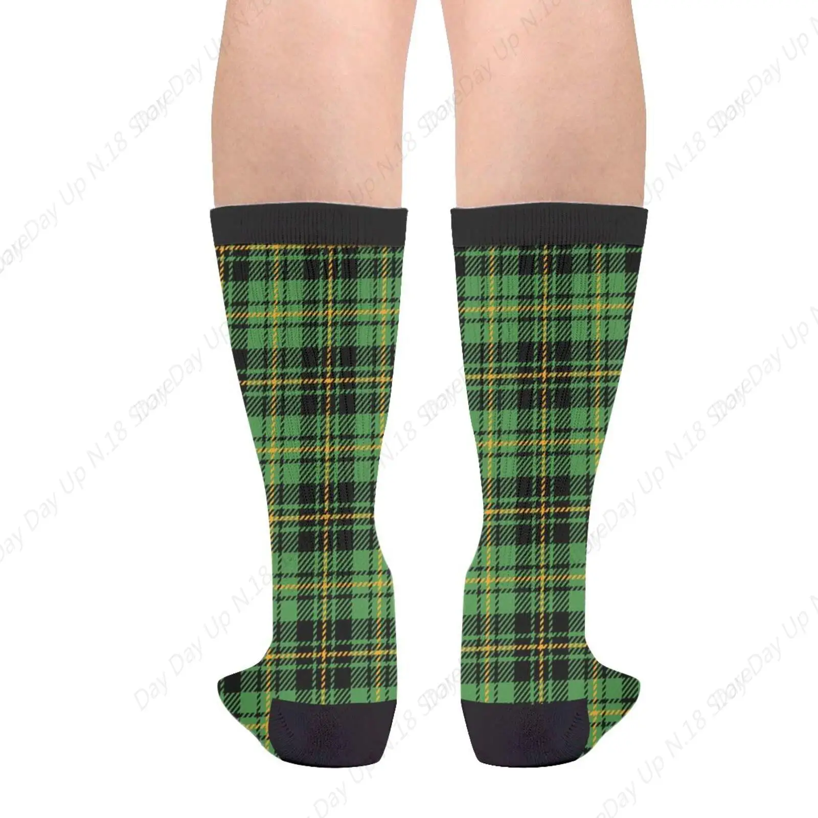 Navidad Día de San Patricio tartán a cuadros verde y naranja Escocia Casual divertido Funky novedad calcetines para hombres mujeres