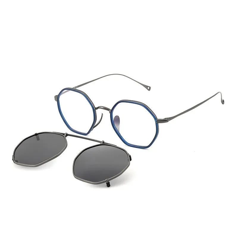 

Vintage Japanese Polygonal Men Myopia Clip KMN7311 Clip Handmade Anti-ultraviolet for Women Sunglasses Anti-glare Blue Blocking