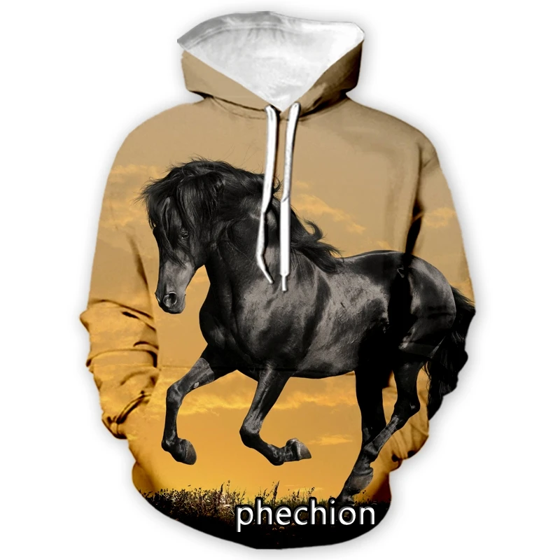 phechion New Fashion Men/Women Animal Horse 3D Print Long Sleeve Hoodies Casual Hoodies Men Loose Sporting Pullover A55