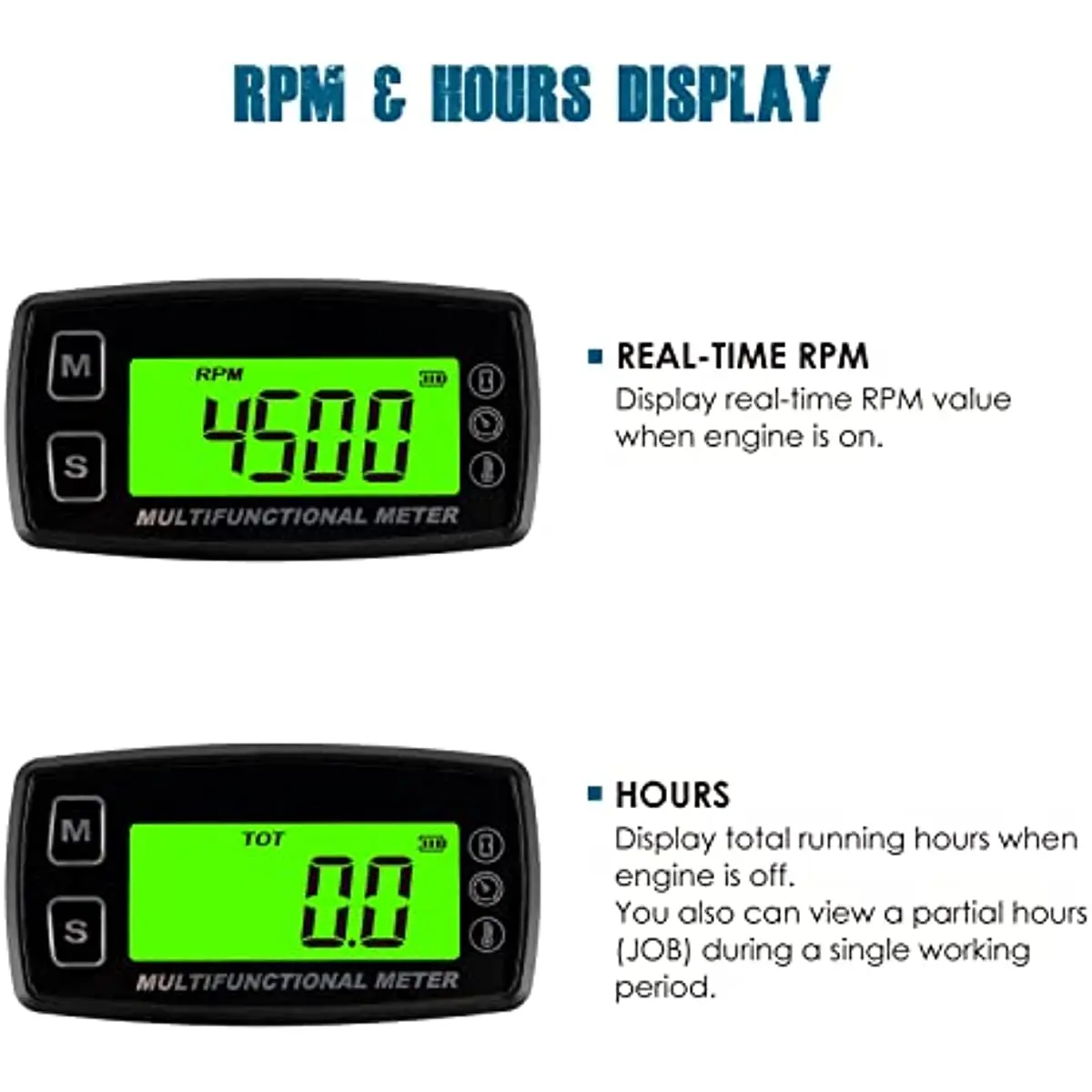 Digital Tach Hour Meter Thermometer LCD Temp-Meter for Gaslon Engine Motorcycle Marine Jet Boat Buggy Tractor Pit Bike Paramotor