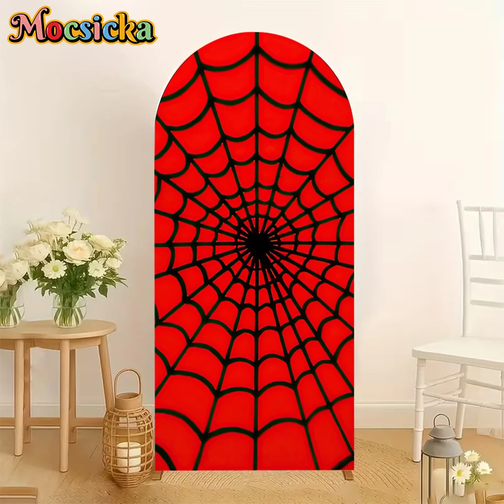 Mocsicka Arch Red Black Spider Web Photography Backdrop Boys Kids Birthday Party Halloween Photo Backgrounds Cloth Studio Decors