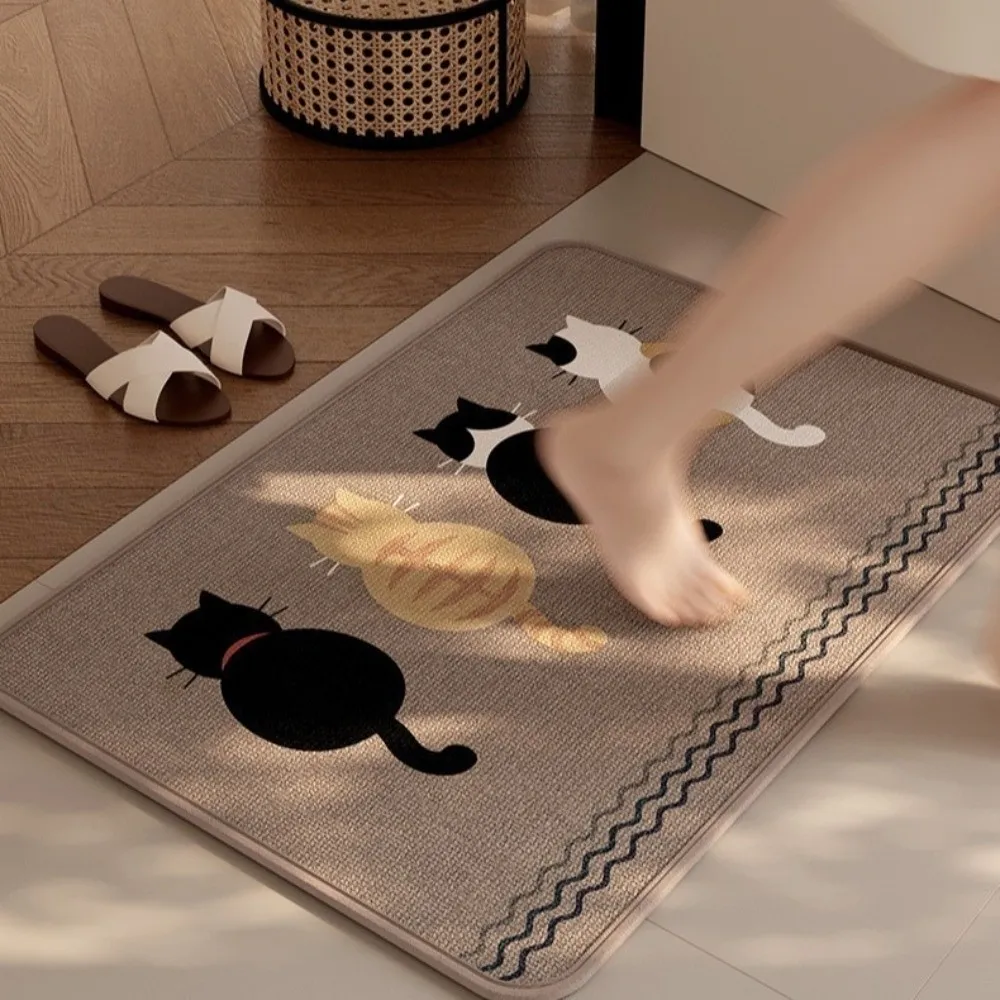 

Functional Cartoon Cat Door Mat Anti Slip Flax Bathroom Floor Mat Soft Quick Dry Entrance Doormat Bathroom