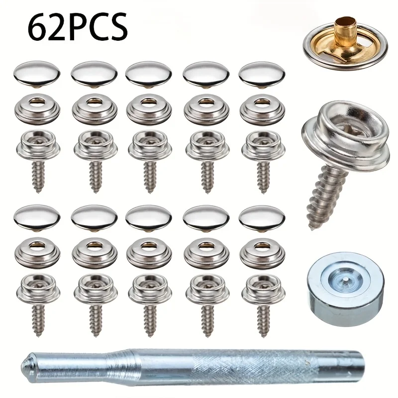 

Набор из 62 многофункциональных саморезящихся кнопок-защелок, усиленные кнопки 15 мм, подходят для чехлов для лодок и тканей